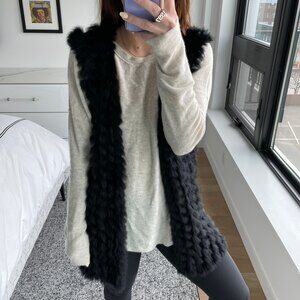Linda Richards Open Front Textured Fur Vest Black XS